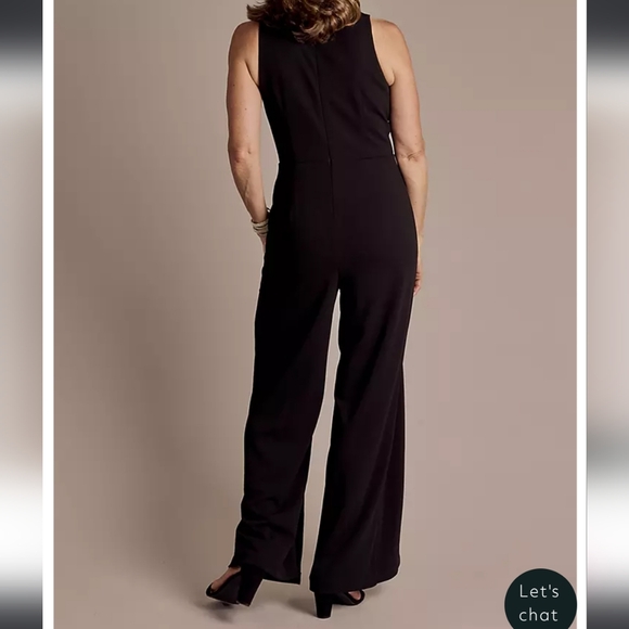 ADRIANNA PAPELL Size 12 Sleeveless Tuxedo Jumpsuit Blk w/Belt altered for petite - Picture 2 of 8